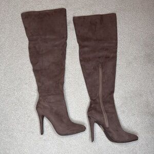 Paprika Sandra Women’s Taupe Faux Suede Heeled Over The Knee Boots - 6.5